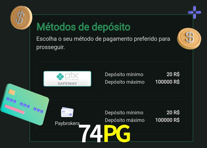 O cassino 74PG oferece uma grande variedade de métodos de pagamento